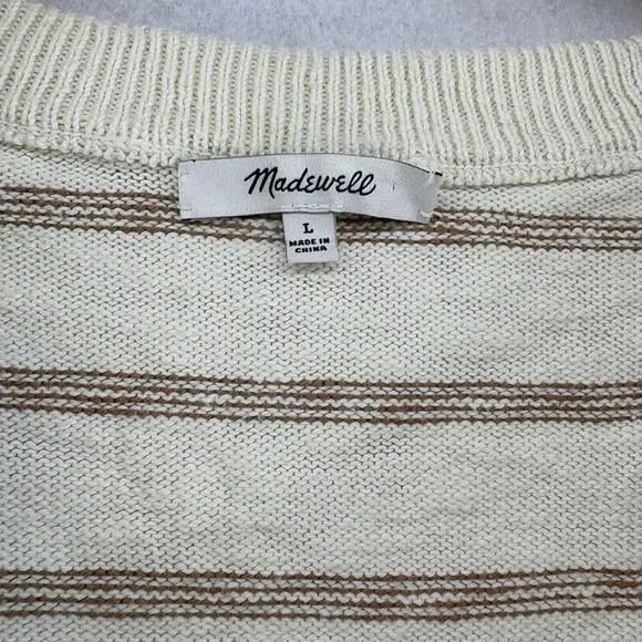 Madewell L 100% Cotton Linden Scoop Neck Cropped‎ Striped Sweater Tee Large - Picture 7 of 8